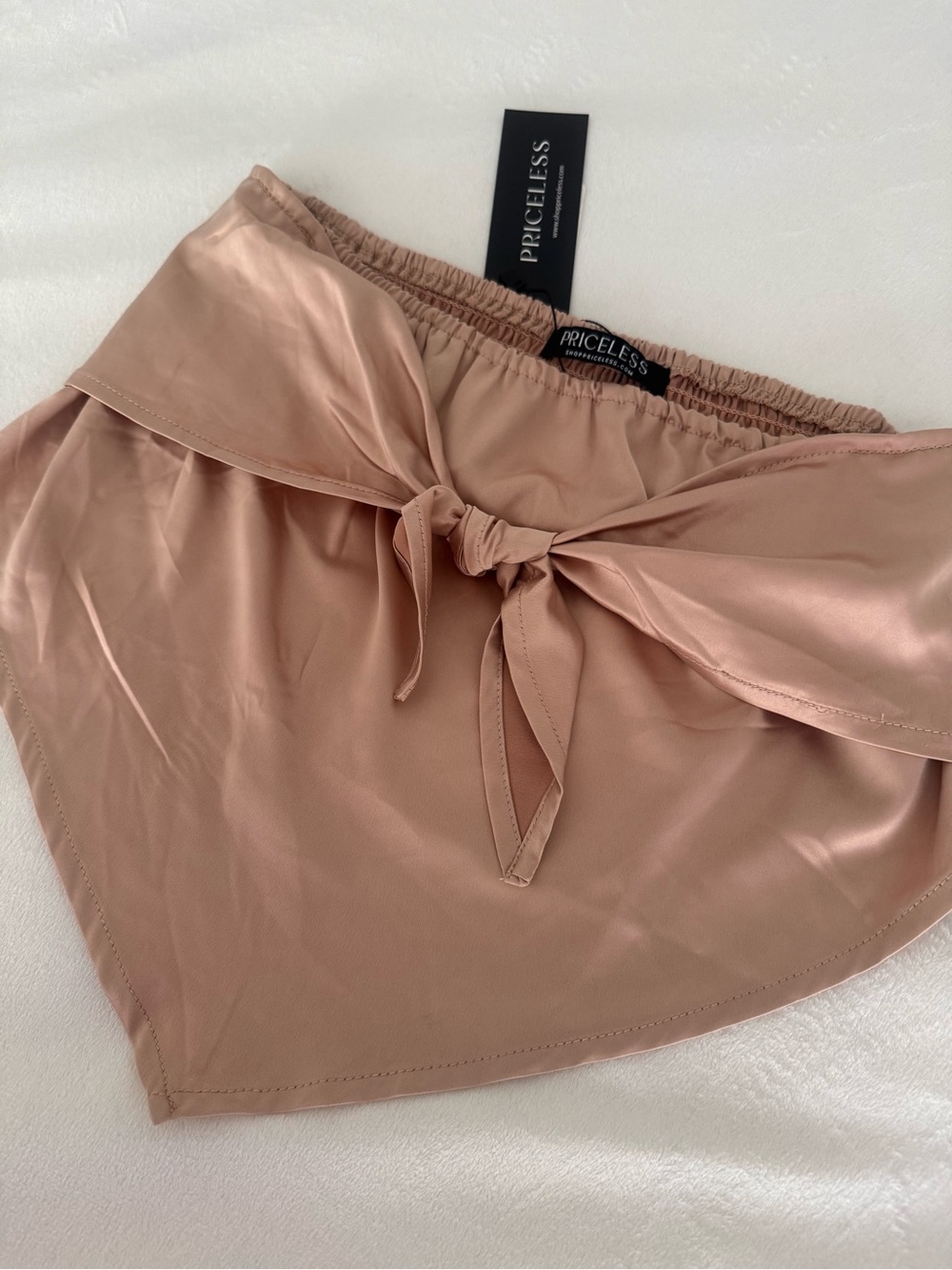 Priceless Taupe Satin Tie-Front Tube Top